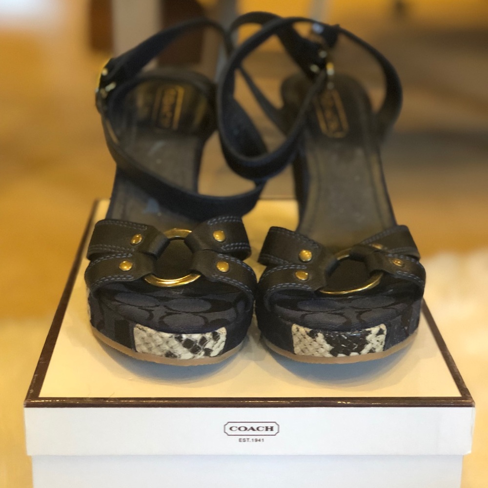 Coach Leather/Canvas Wedge Shoes